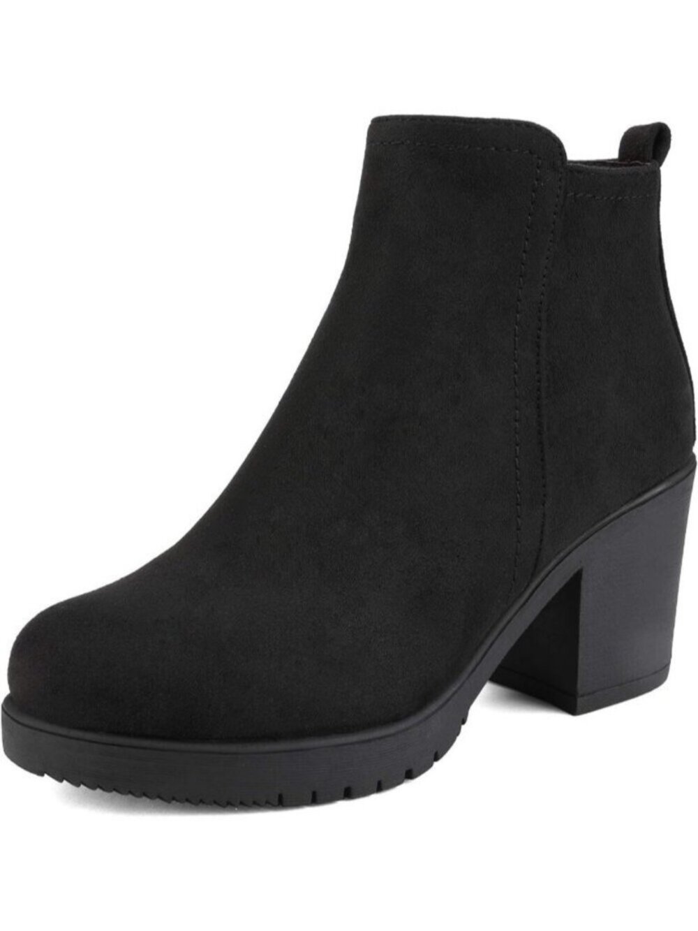 DREAM PAIRS Women's Black Block Heel Chelsea Ankle Boots Round Toe Pull-On Boots